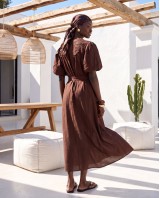 "Aurelia" Belted Lace-Detail Dress chocolate 