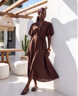 "Aurelia" Belted Lace-Detail Dress chocolate 