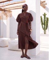"Aurelia" Belted Lace-Detail Dress chocolate 