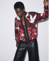 Bomber Jacket με Floran Print & Φερμουάρ - red