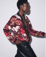 Bomber Jacket με Floran Print & Φερμουάρ - red