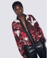 Bomber Jacket με Floran Print & Φερμουάρ - red