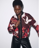 Bomber Jacket με Floran Print & Φερμουάρ - red