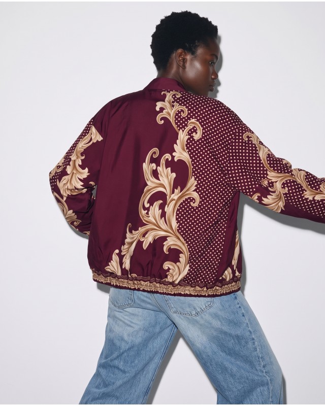 Bomber Jacket με Baroque Print & Πουά Σχέδιο - Plum