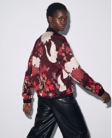 Bomber Jacket με Floran Print & Φερμουάρ - red