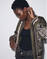 Bomber Jacket με Tiger Print & Φερμουάρ - Χακί