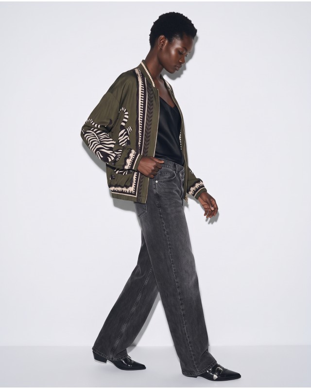 Bomber Jacket με Tiger Print & Φερμουάρ - Χακί