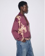 Bomber Jacket με Baroque Print & Πουά Σχέδιο - Plum