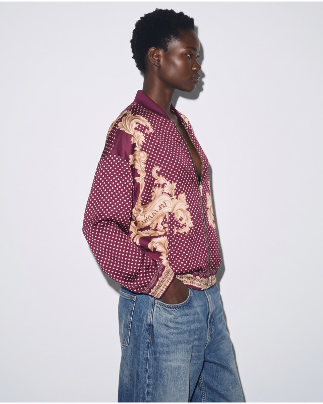 Bomber Jacket με Baroque Print & Πουά Σχέδιο - Plum