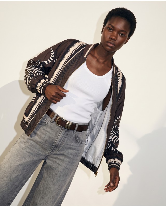 Bomber Jacket με Tiger Print & Φερμουάρ - brown