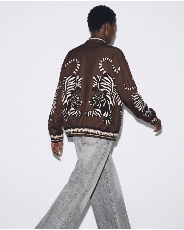 Bomber Jacket με Tiger Print & Φερμουάρ - brown