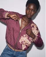 Bomber Jacket με Baroque Print & Πουά Σχέδιο - Plum