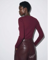 Ριπ Μακρυμάνικη Μπλούζα Henley με Κουμπιά burgundy