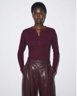 Ριπ Μακρυμάνικη Μπλούζα Henley με Κουμπιά burgundy