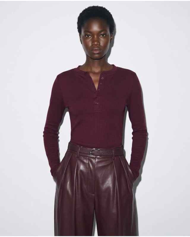 Ριπ Μακρυμάνικη Μπλούζα Henley με Κουμπιά burgundy