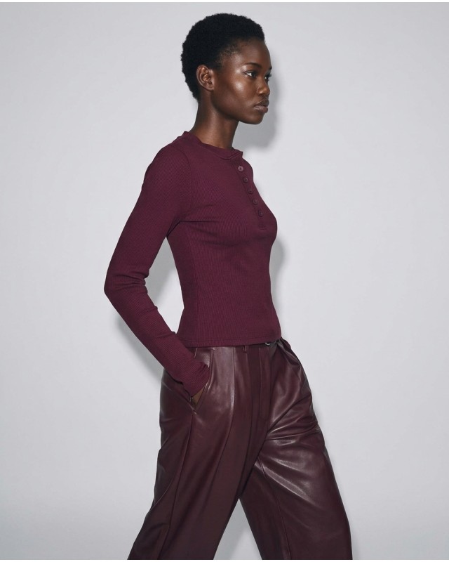 Ριπ Μακρυμάνικη Μπλούζα Henley με Κουμπιά burgundy