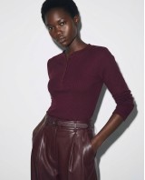 Ριπ Μακρυμάνικη Μπλούζα Henley με Κουμπιά burgundy