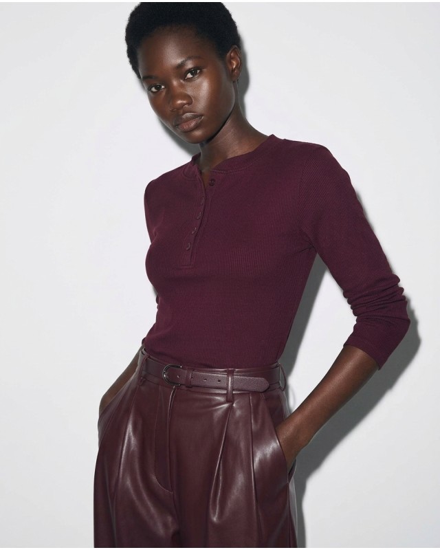 Ριπ Μακρυμάνικη Μπλούζα Henley με Κουμπιά burgundy