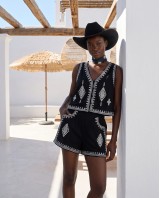 Σετ boho γιλέκο και σορτς με κεντήματα μαύρο