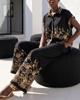 Oasis Gold-Embroidered Co-ord Set Black