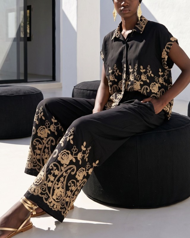 Oasis Gold-Embroidered Co-ord Set Black
