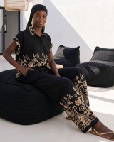 Oasis Gold-Embroidered Co-ord Set Black