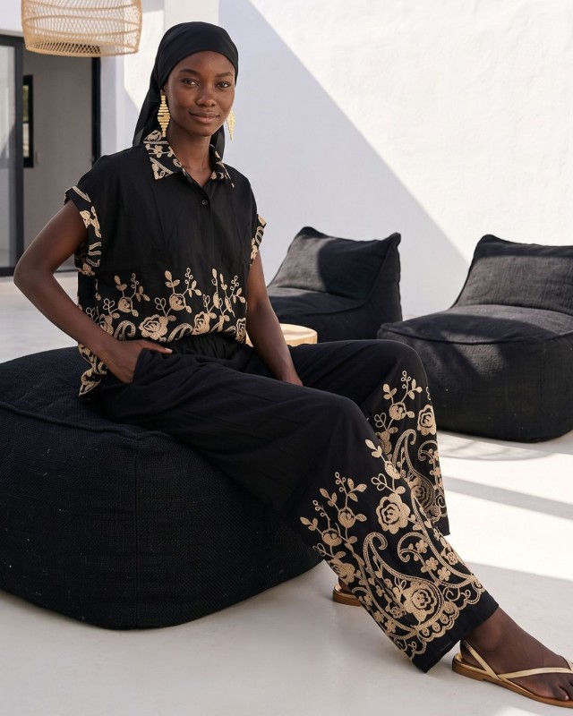 Oasis Gold-Embroidered Co-ord Set Black