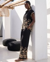 Oasis Gold-Embroidered Co-ord Set Black