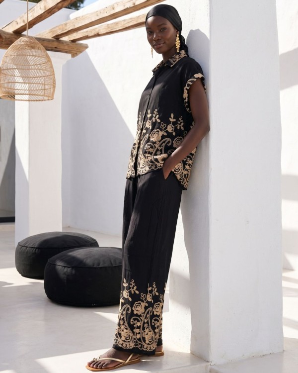 Oasis Gold-Embroidered Co-ord Set Black