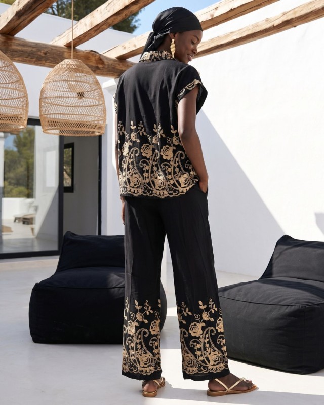Oasis Gold-Embroidered Co-ord Set Black