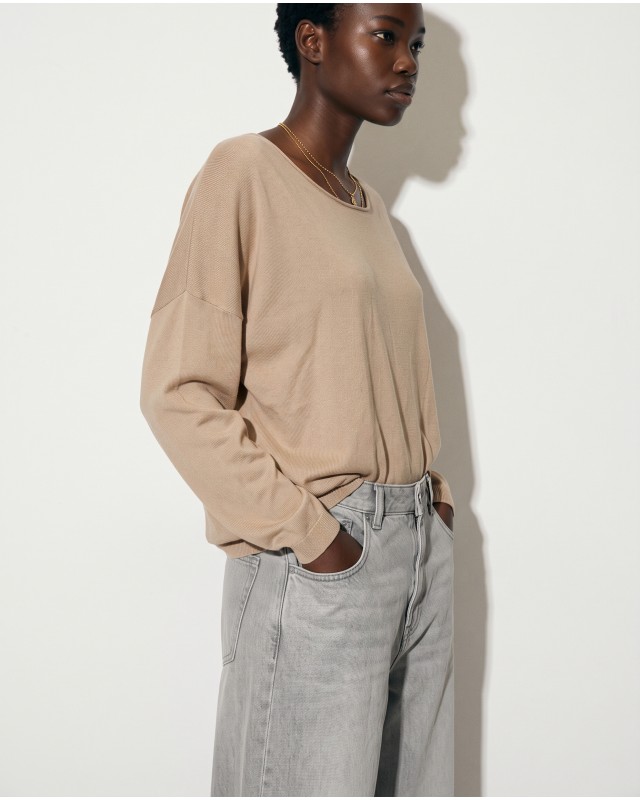Μπλούζα πλεκτή απαλή υφή με χαμόγελο beige