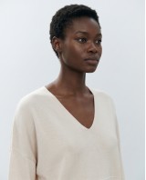 Πλεκτό Σετ V-Neck με Παντελόνα – Μπεζ