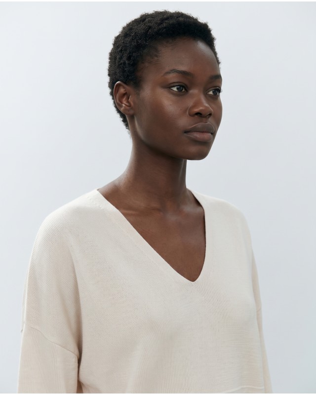 Πλεκτό Σετ V-Neck με Παντελόνα – Μπεζ