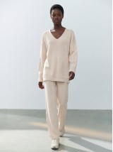 Πλεκτό Σετ V-Neck με Παντελόνα – Μπεζ