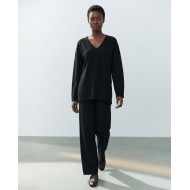 Πλεκτό Σετ V-Neck με Παντελόνα – Μαύρο
