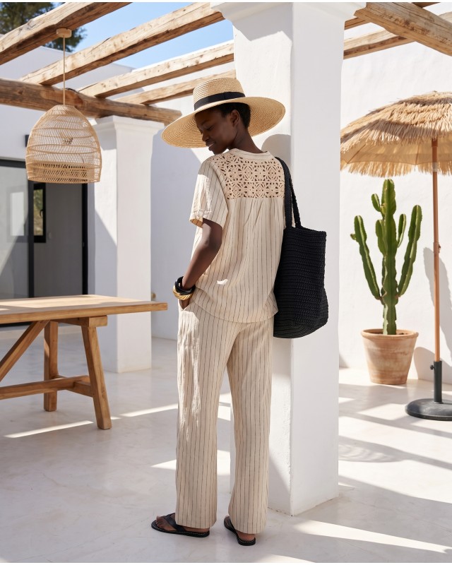 Σετ "Ibiza Crochet" ριγέ sand
