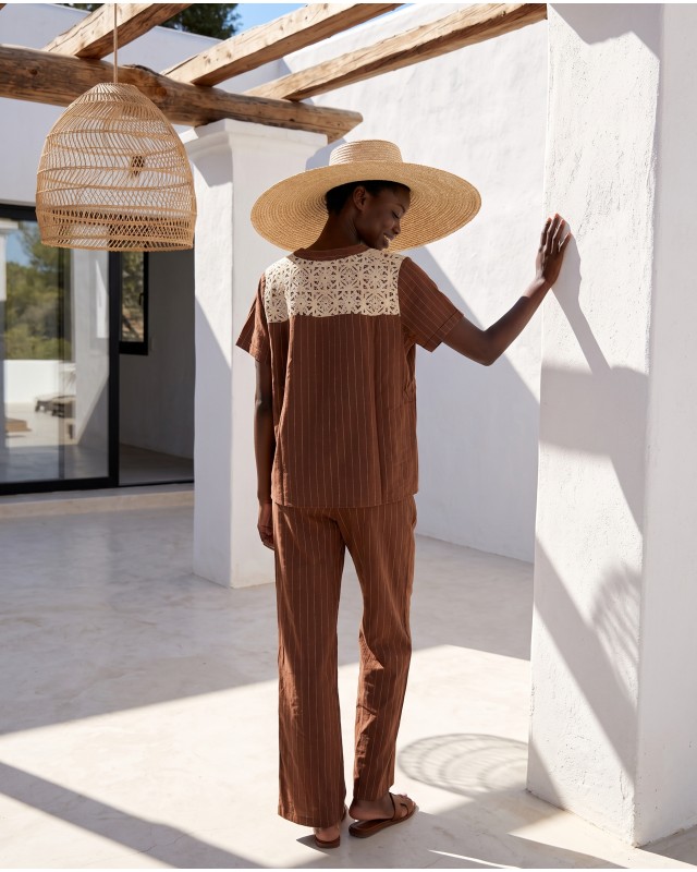 Σετ "Ibiza Crochet" ριγέ καφέ