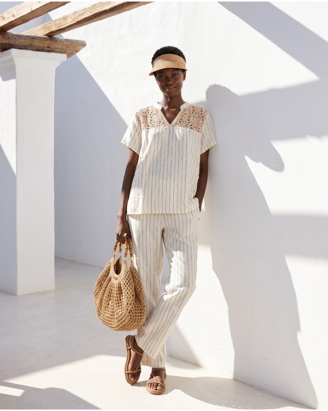 Σετ "Ibiza Crochet" ριγέ λευκό