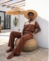 Σετ "Ibiza Crochet" ριγέ καφέ