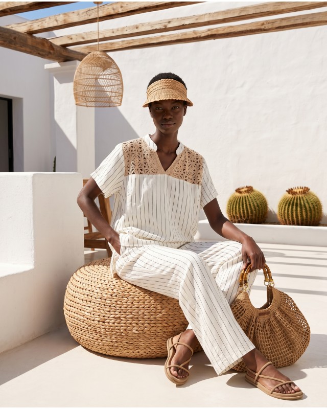 Σετ "Ibiza Crochet" ριγέ λευκό