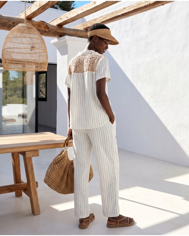 Σετ "Ibiza Crochet" ριγέ λευκό