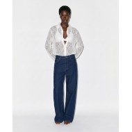 Lace Shirt with Satin Details - white