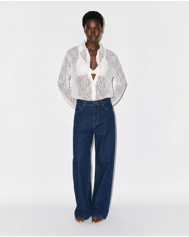 Lace Shirt with Satin Details - white