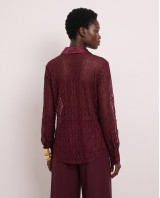Lace Shirt with Satin Details - Burgundy