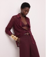 Lace Shirt with Satin Details - Burgundy