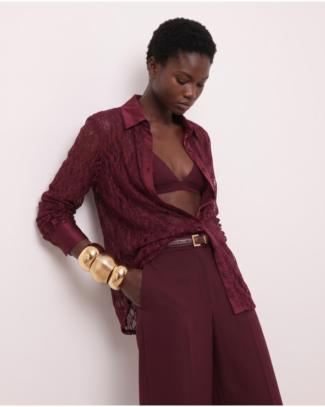 Lace Shirt with Satin Details - Burgundy