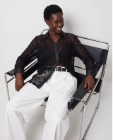 Lace Shirt with Satin Details - black