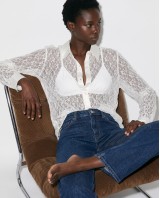 Lace Shirt with Satin Details - white