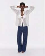 Lace Shirt with Satin Details - white