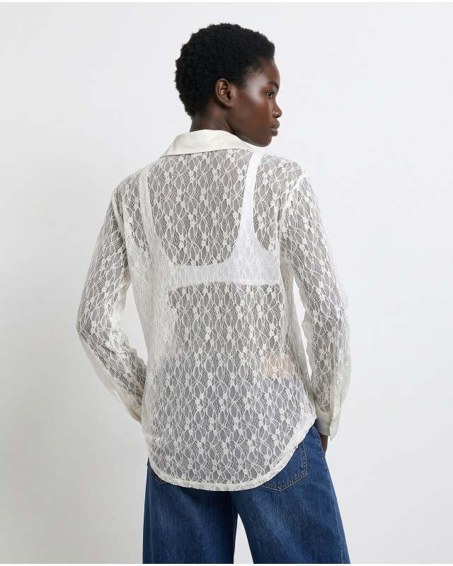 Lace Shirt with Satin Details - white